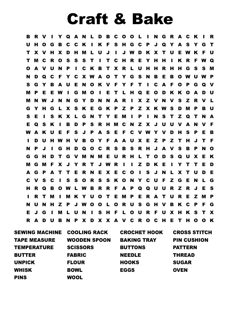 Craft & Bake Word Search