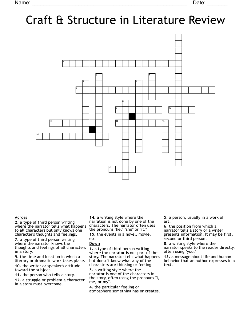 Craft & Structure in Literature Review Crossword