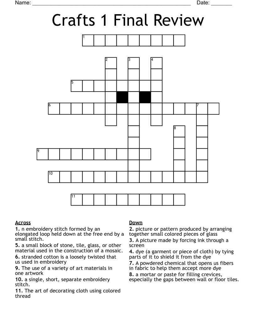 Crafts 1 Final Review Crossword