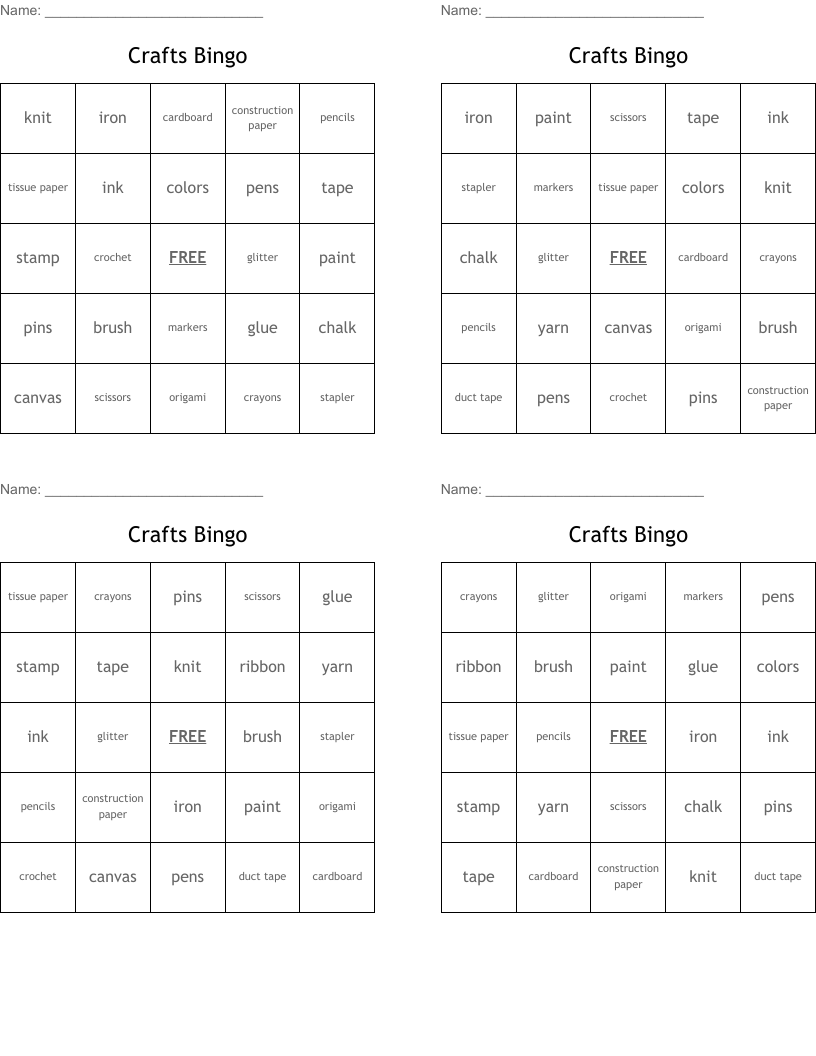 Crafts Bingo