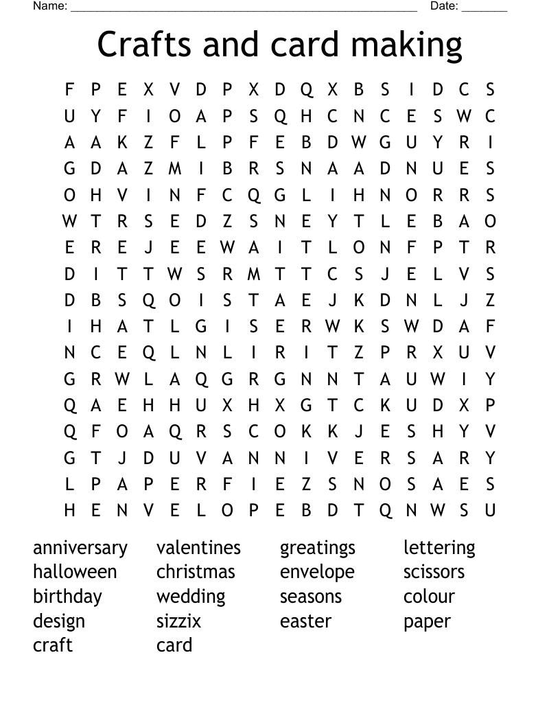 Crafts and card making Word Search