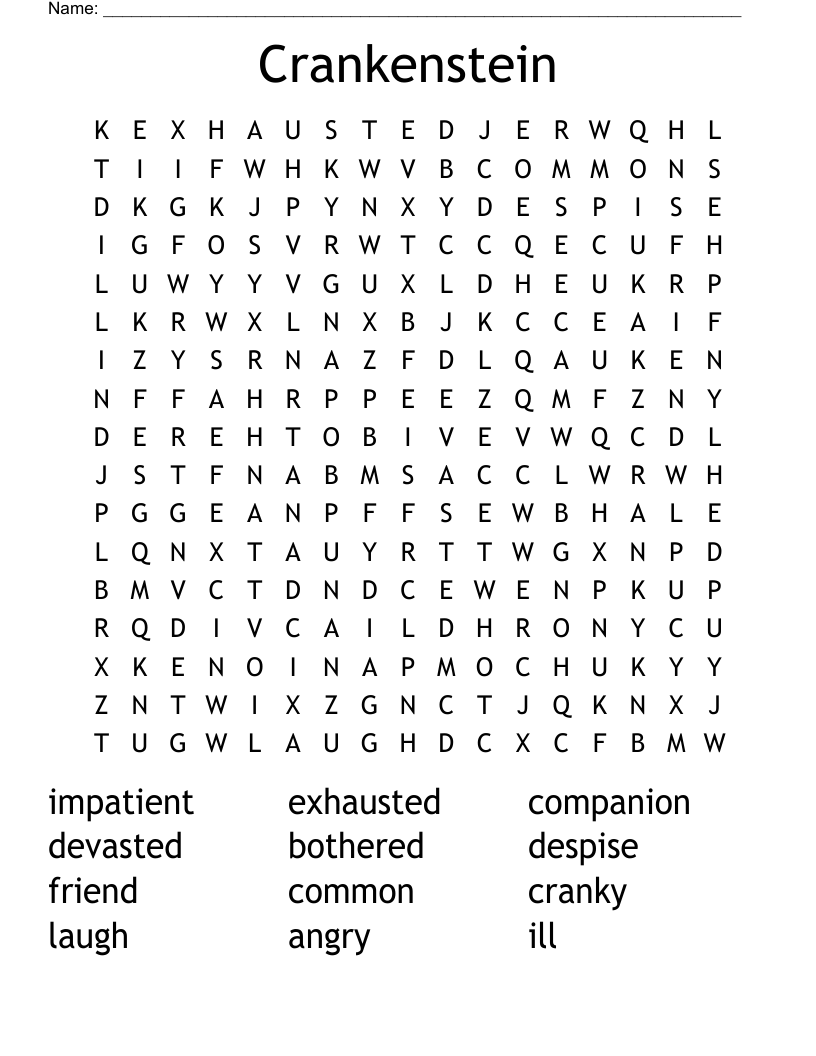 Crankenstein Word Search