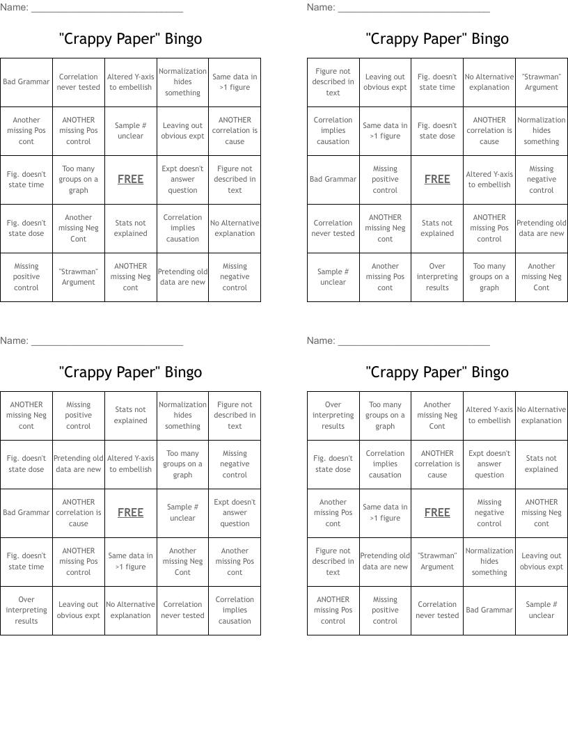"Crappy Paper" Bingo