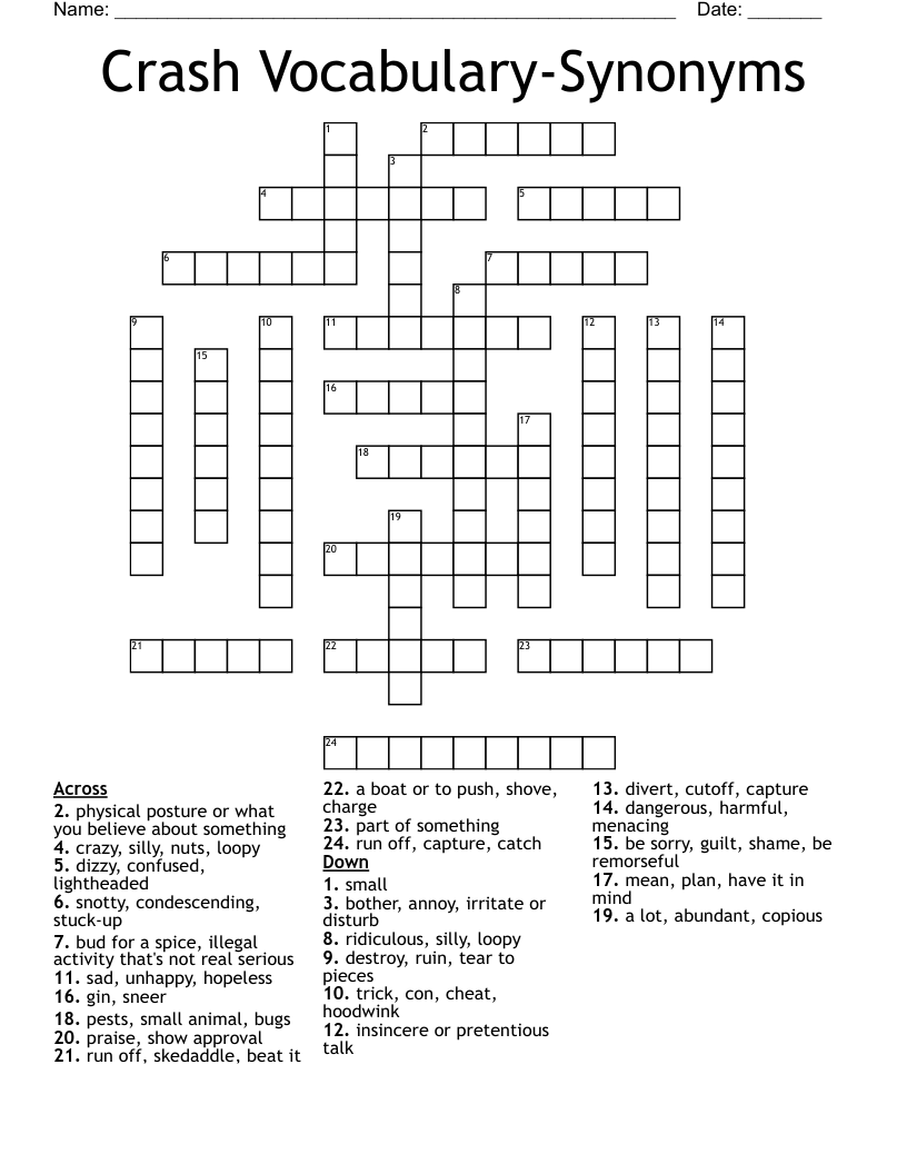 Crash Vocabulary-Synonyms Crossword