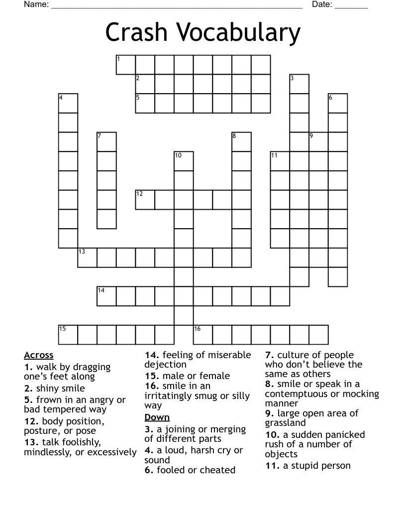 Crash Vocabulary Crossword