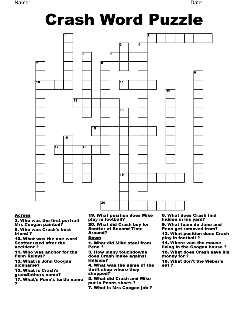Crash Word Puzzle  Crossword