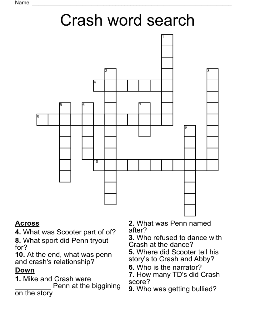 Crash word search  Crossword