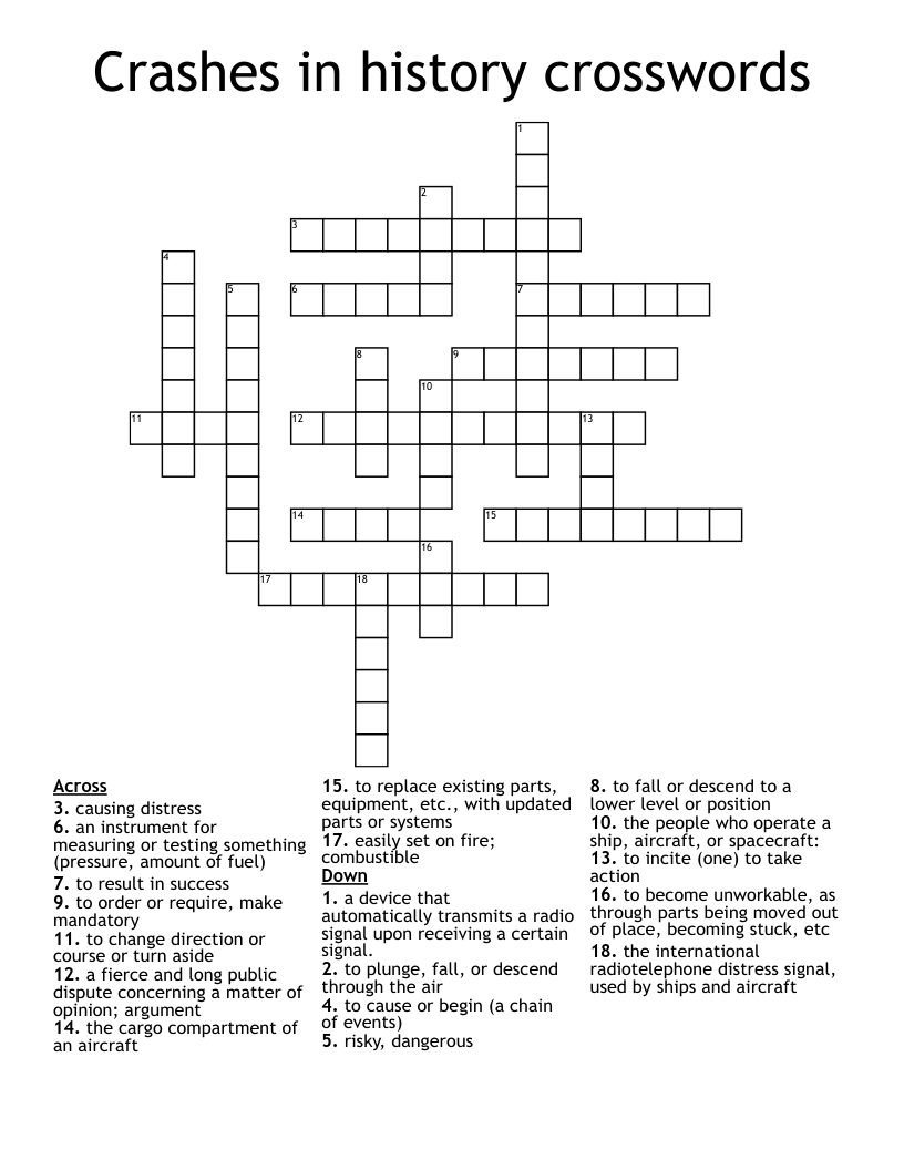Crashes in history crosswords
