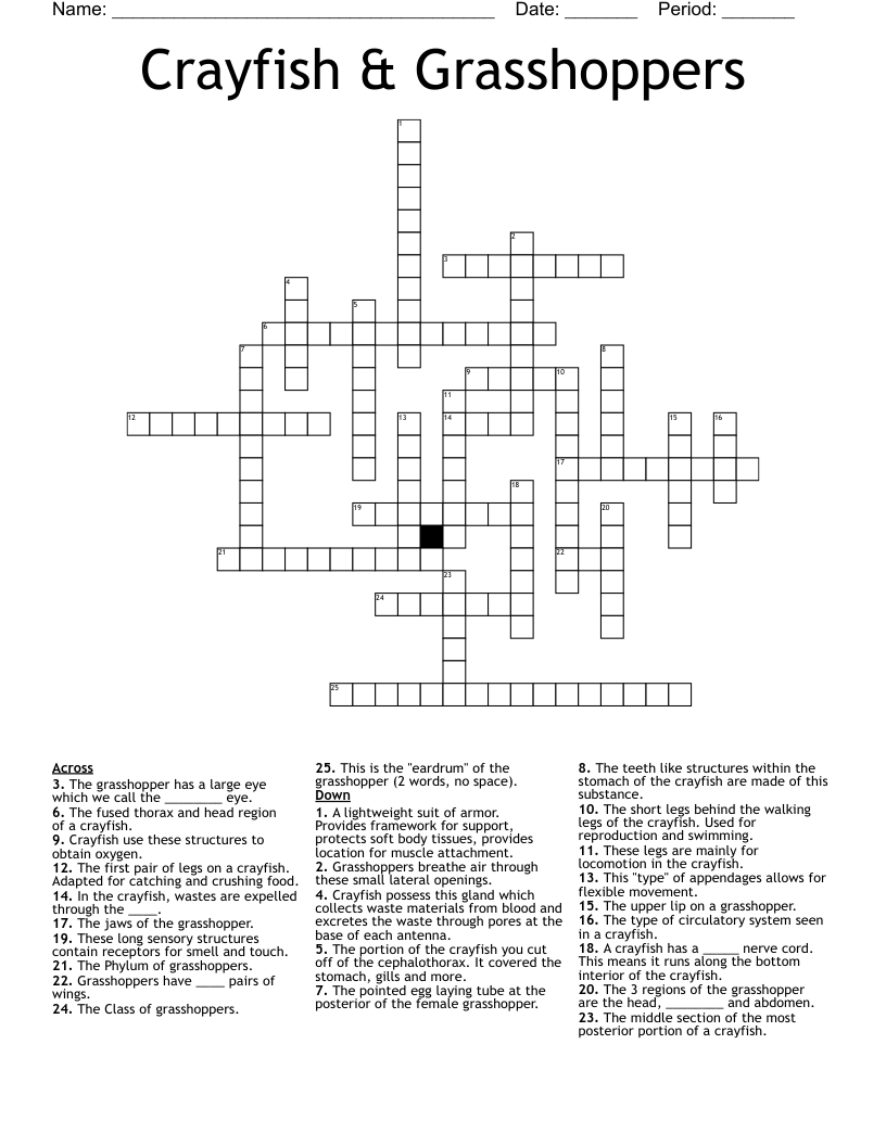 Crayfish & Grasshoppers Crossword