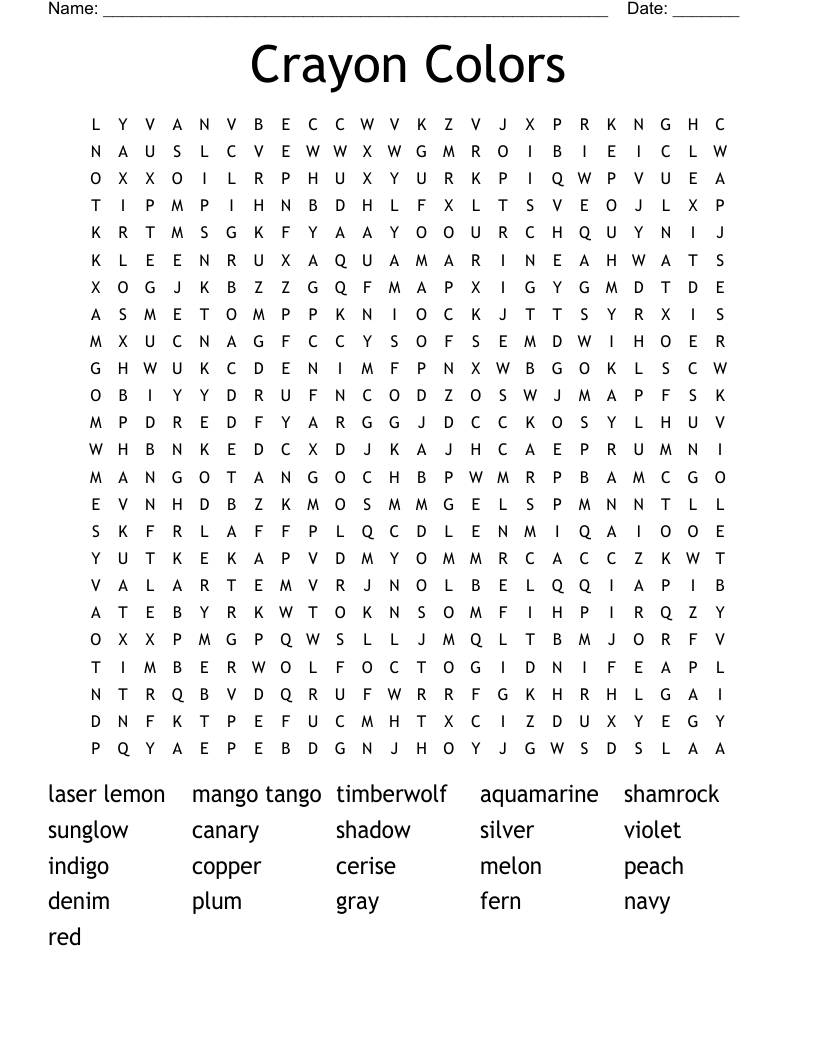 Crayon Colors Word Search
