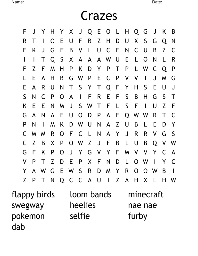 Crazes Word Search