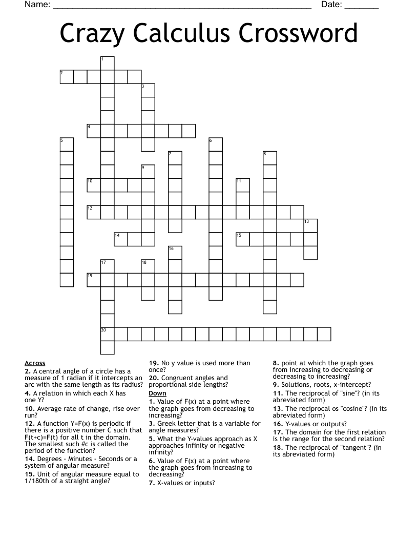 Crazy Calculus Crossword