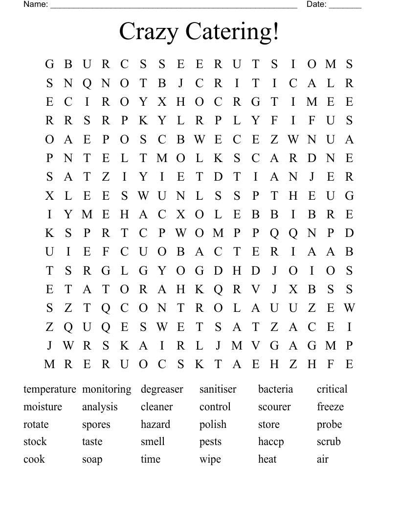 Crazy Catering! Word Search