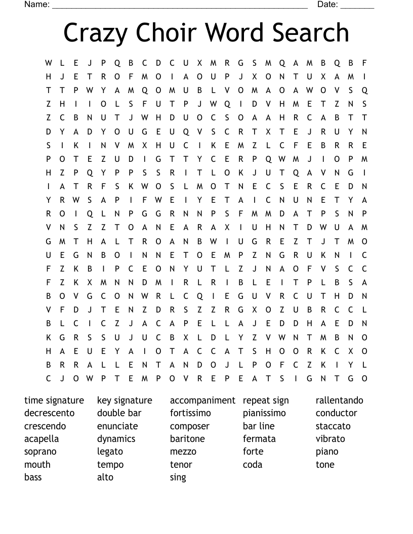 Crazy Choir Word Search