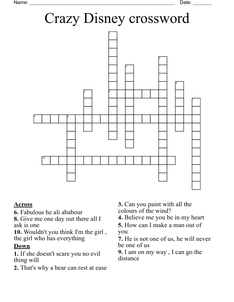 Crazy Disney crossword
