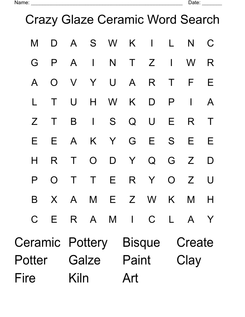 Crazy Glaze Ceramic Word Search