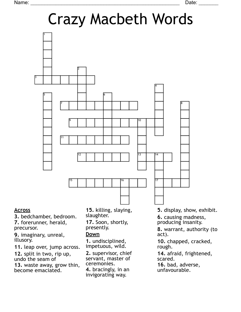 Crazy Macbeth Words Crossword