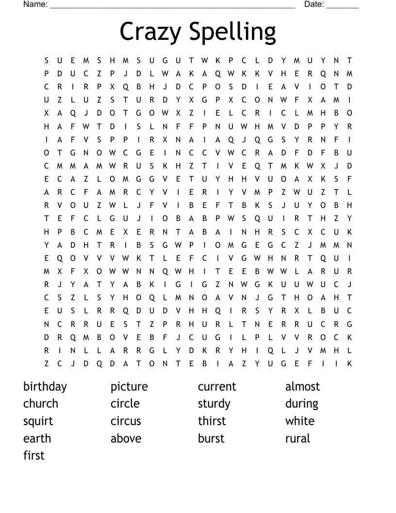 Crazy Spelling Word Search