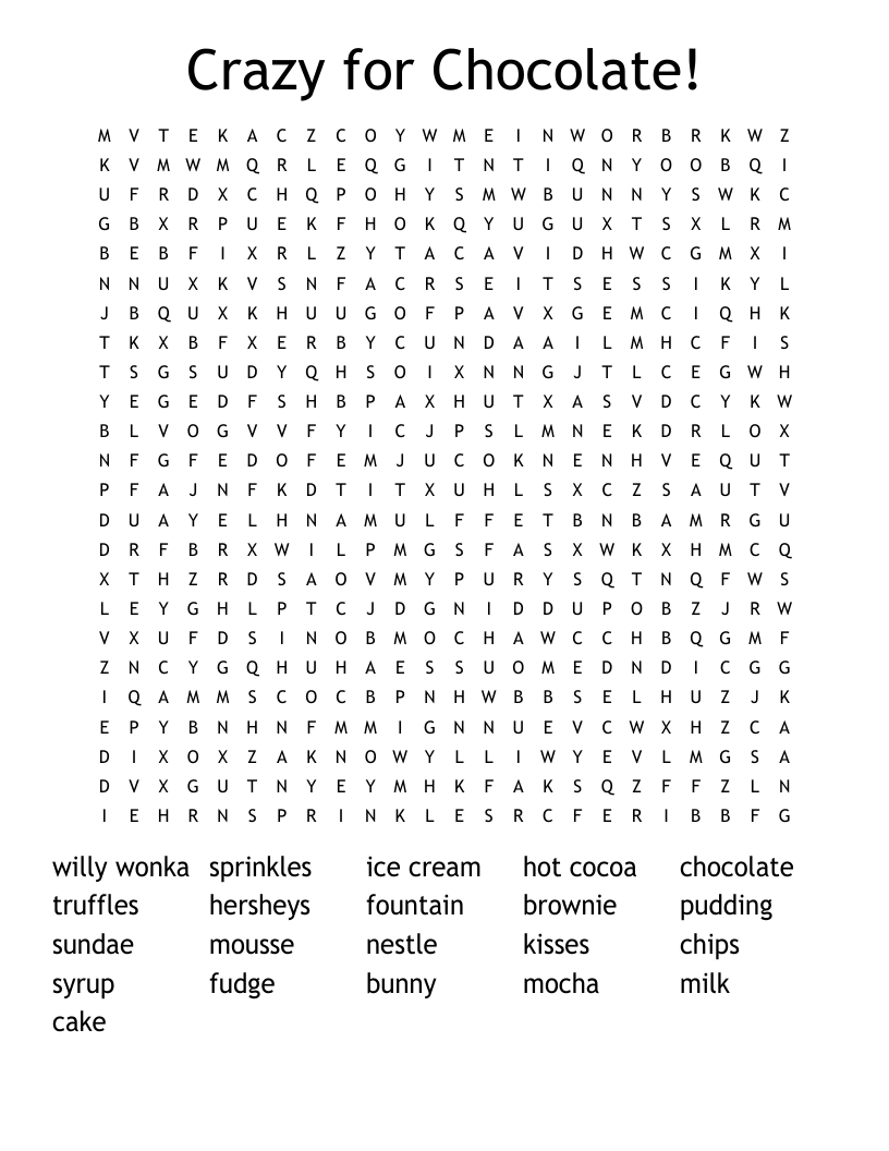 Crazy for Chocolate! Word Search