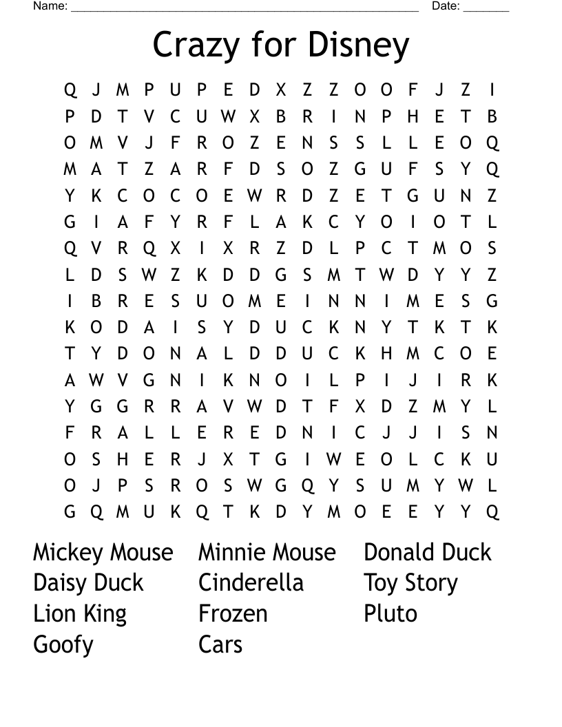 Crazy for Disney  Word Search