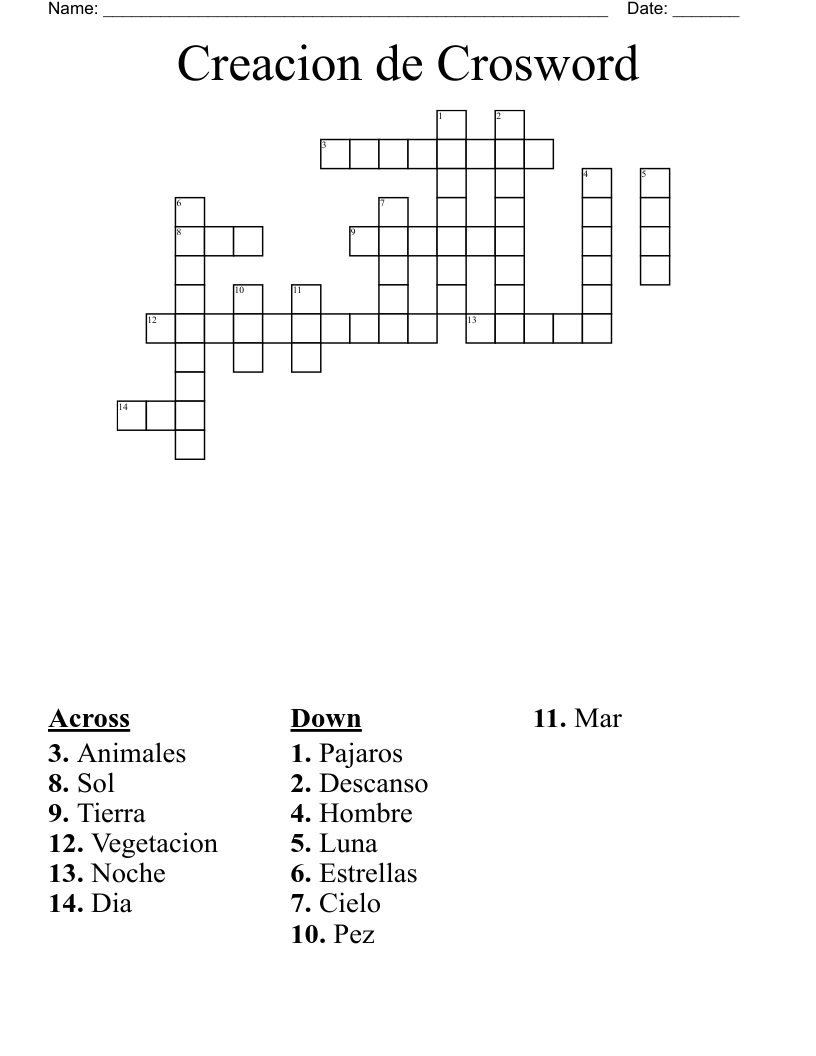 Creacion de Crosword Crossword