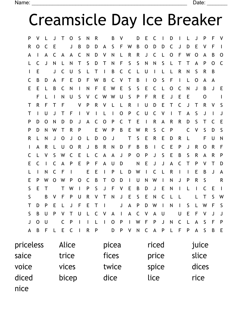 Creamsicle Day Ice Breaker Word Search
