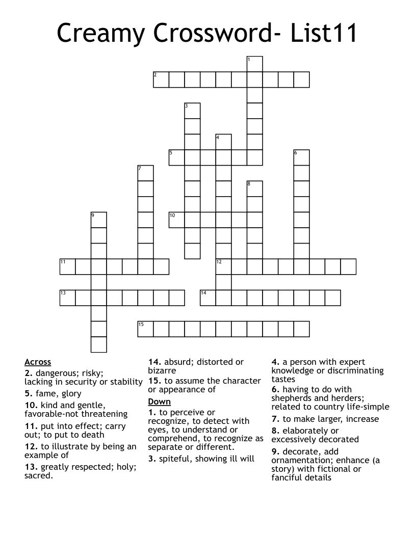Creamy Crossword- List11