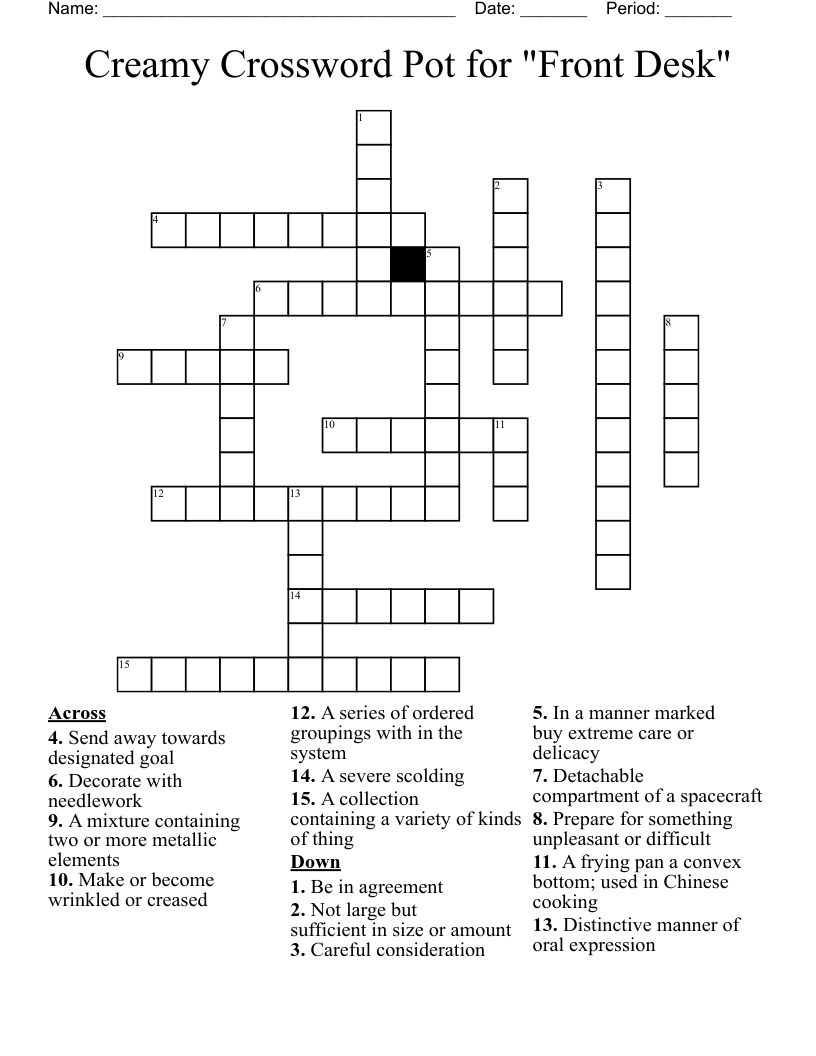 Creamy Crossword Pot for "Front Desk"