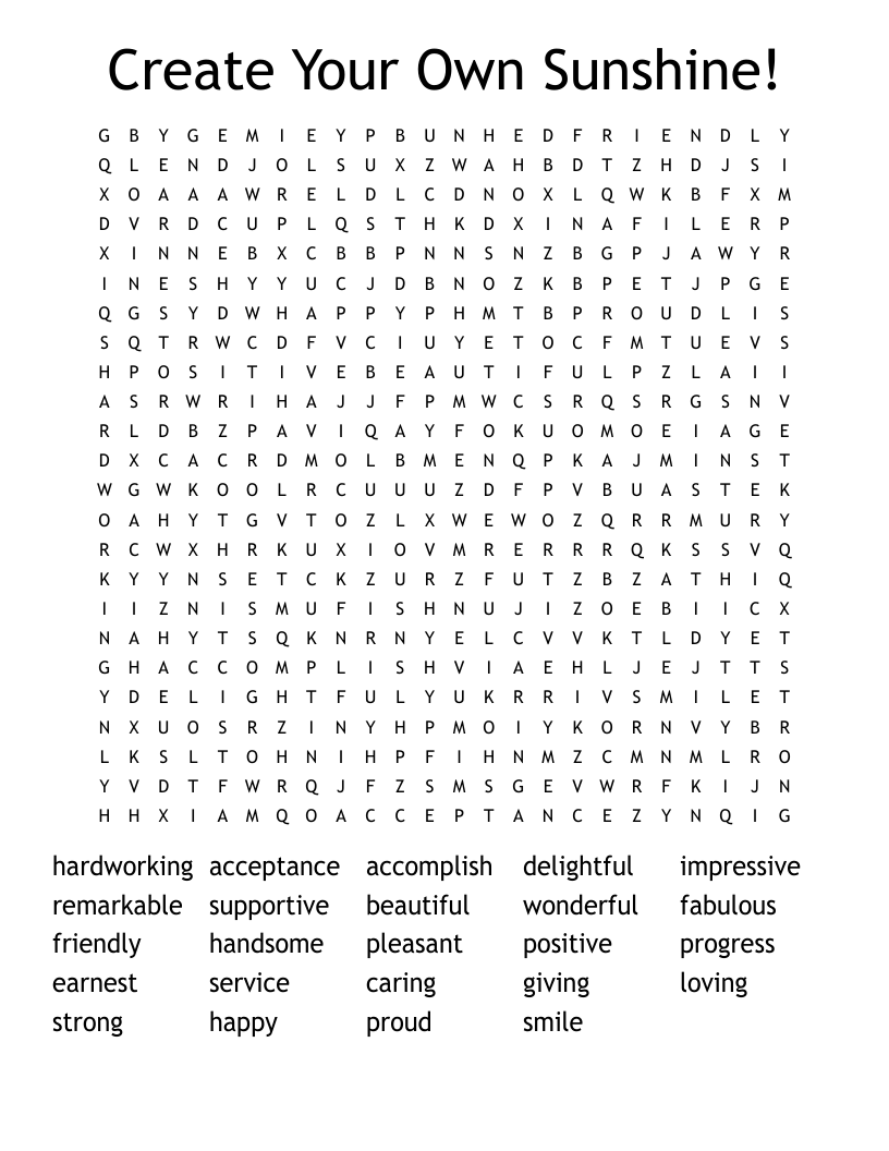 Create Your Own Sunshine! Word Search