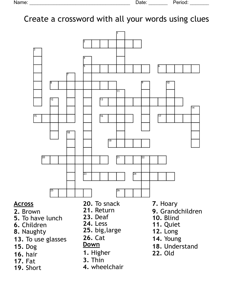 Create a crossword with all your words using clues
