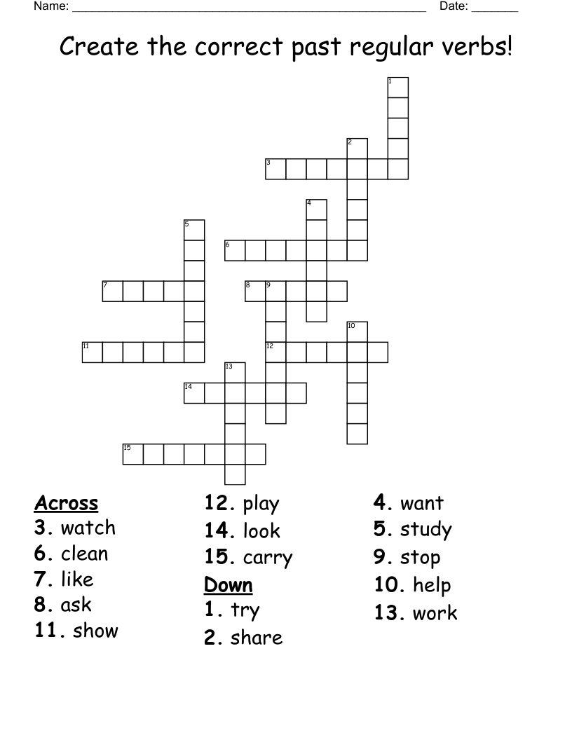 Create the correct past regular verbs! Crossword