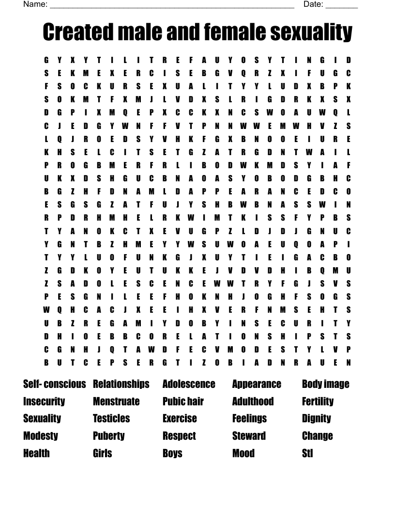 Created male and female sexuality  Word Search