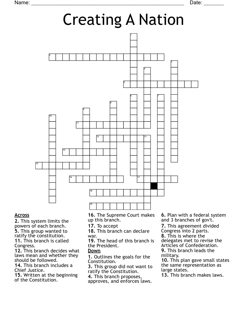 Creating A Nation Crossword