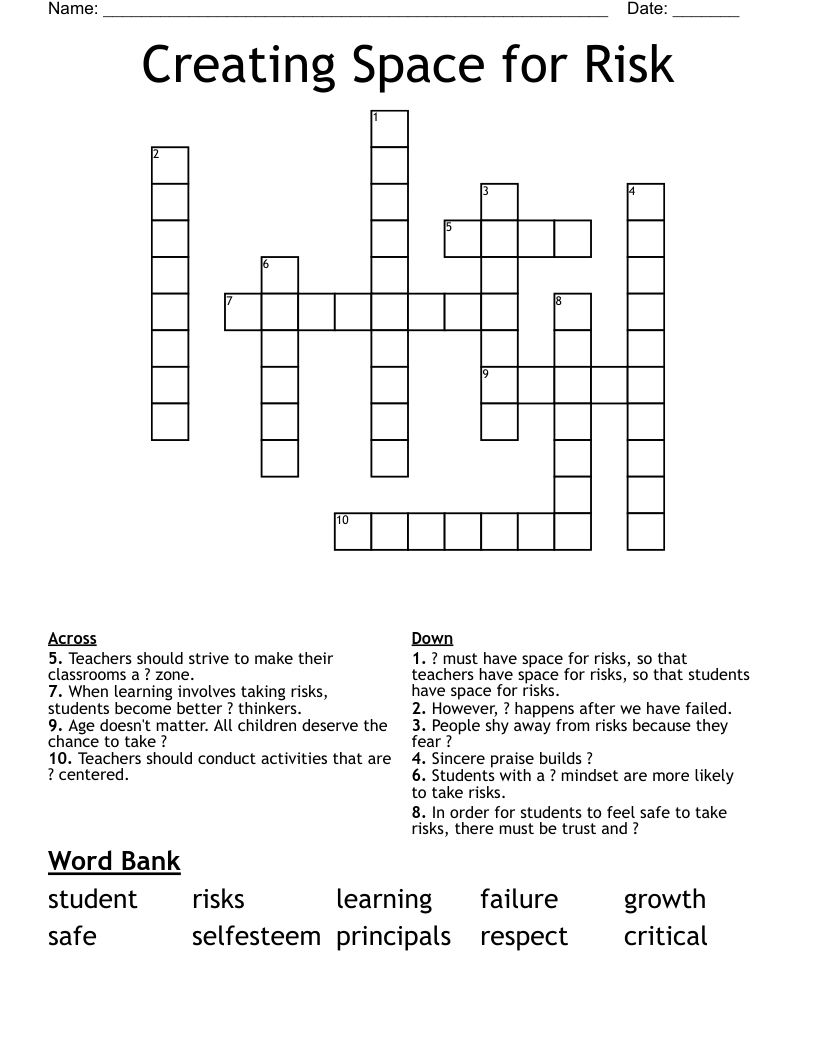 Creating Space for Risk Crossword