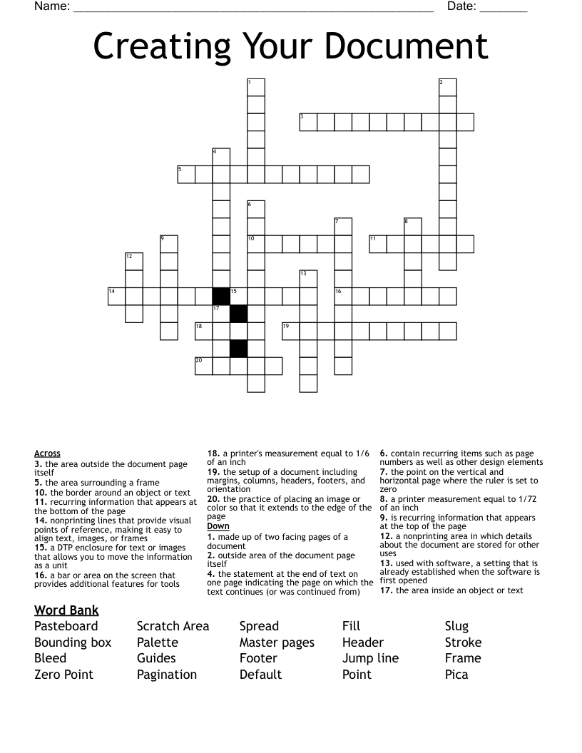 Creating Your Document  Crossword