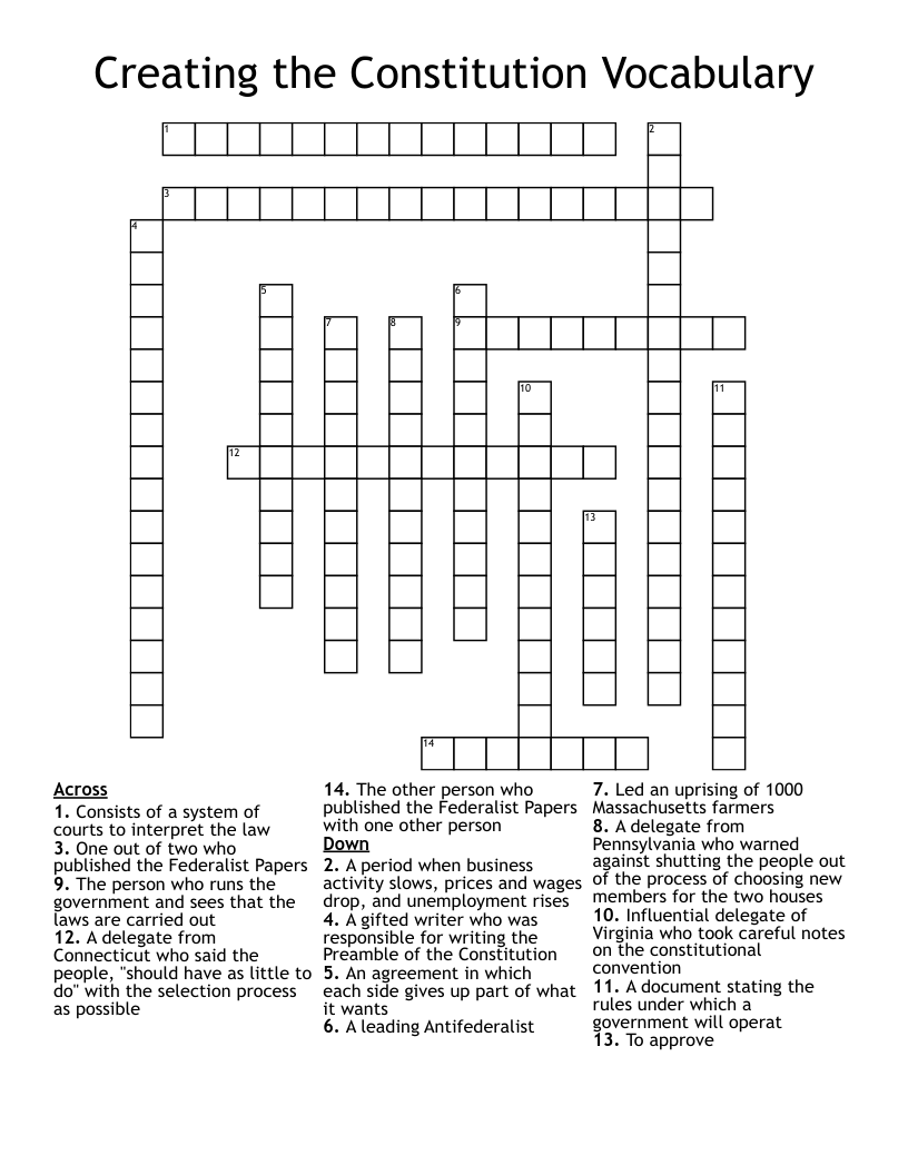 Creating the Constitution Vocabulary Crossword
