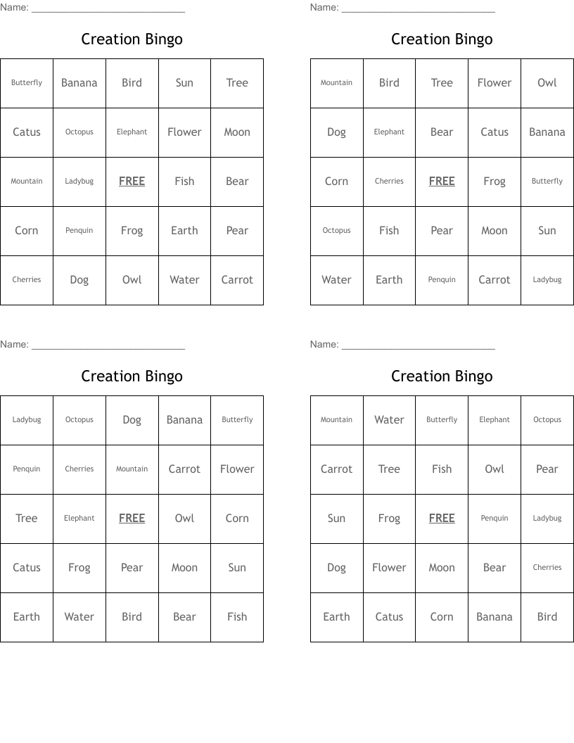 Creation Bingo 