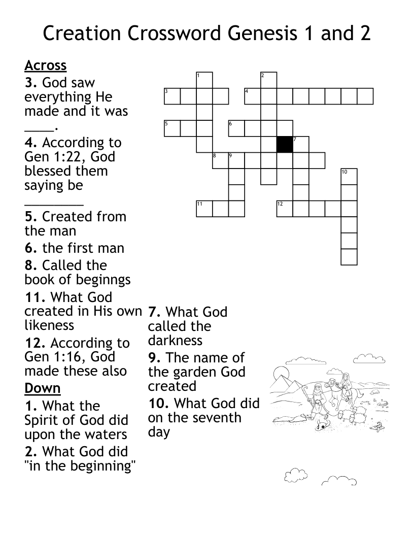 Creation Crossword Genesis 1 and 2