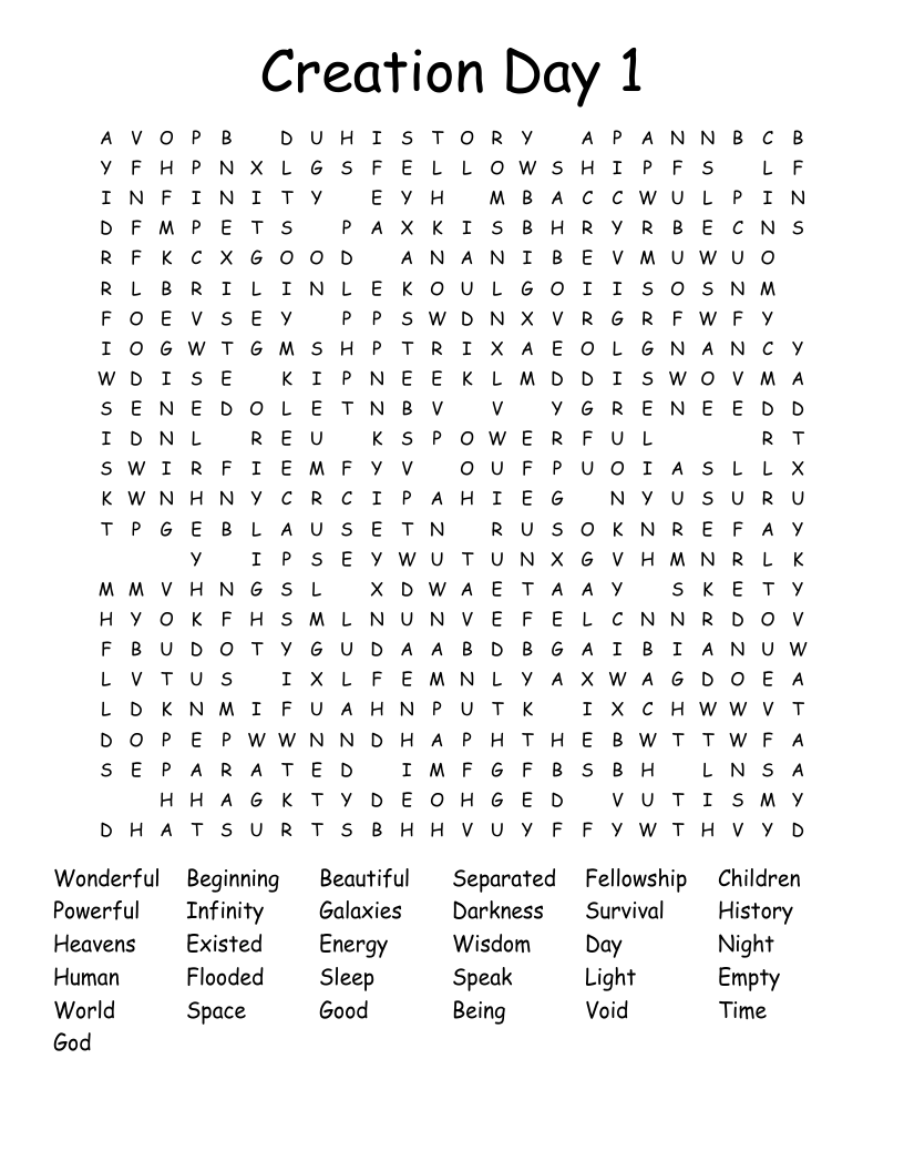 Creation Day 1 Word Search