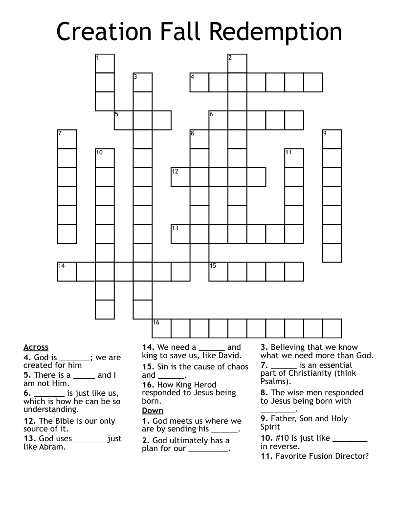 Creation Fall Redemption Crossword