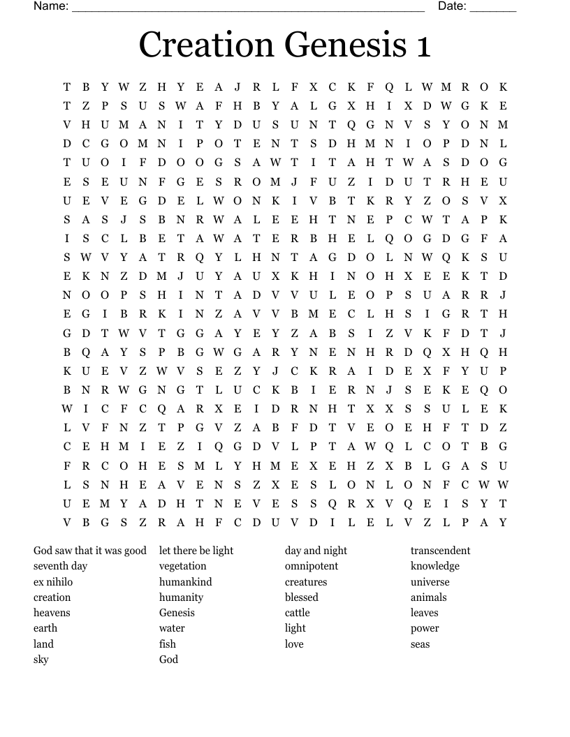 Creation Genesis 1 Word Search