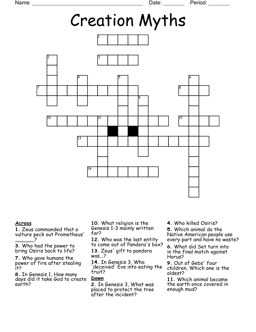 Creation Myths Crossword