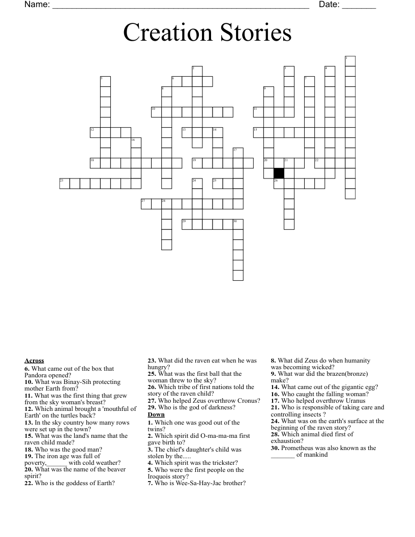 Creation Stories Crossword
