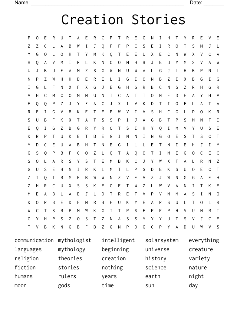 Creation Stories Word Search