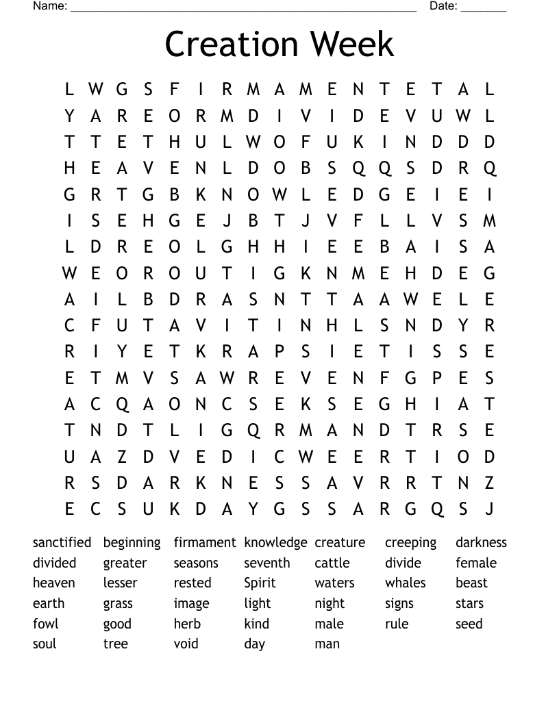 Creation Week Word Search