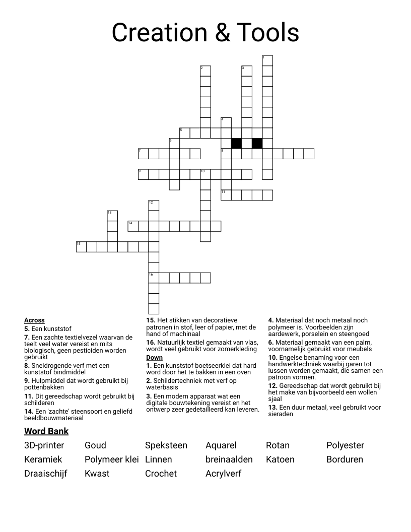 Creation & Tools Crossword