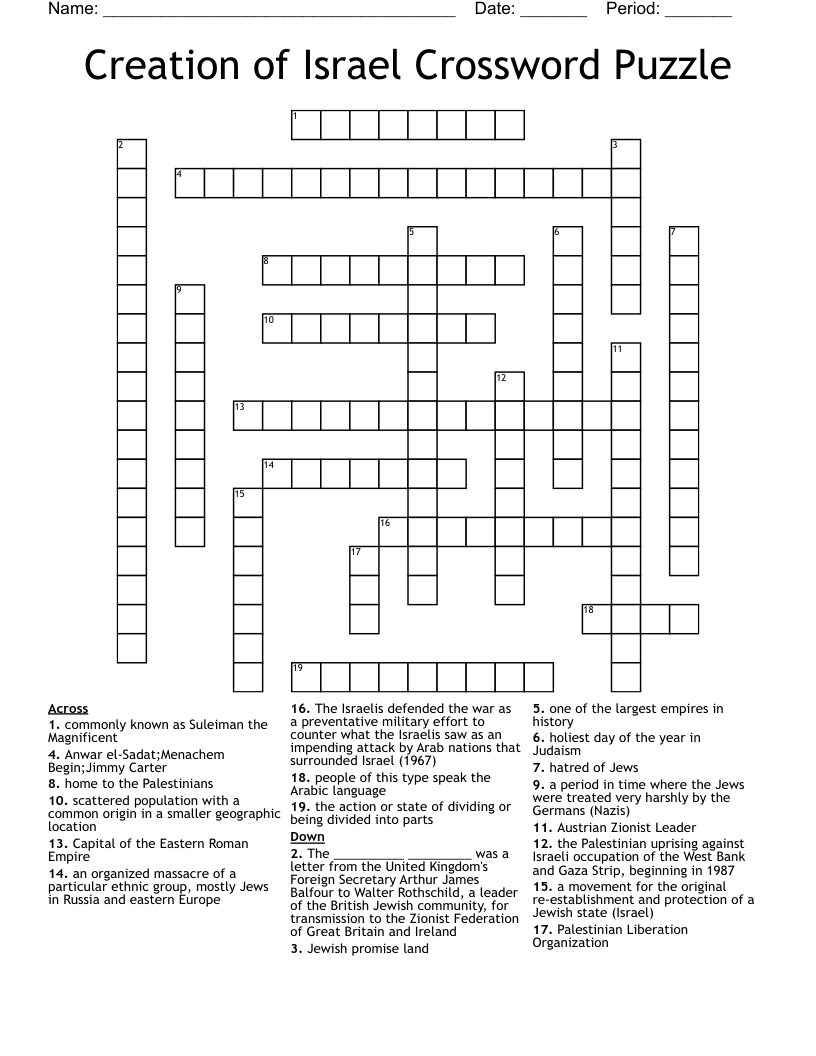 Creation of Israel Crossword Puzzle