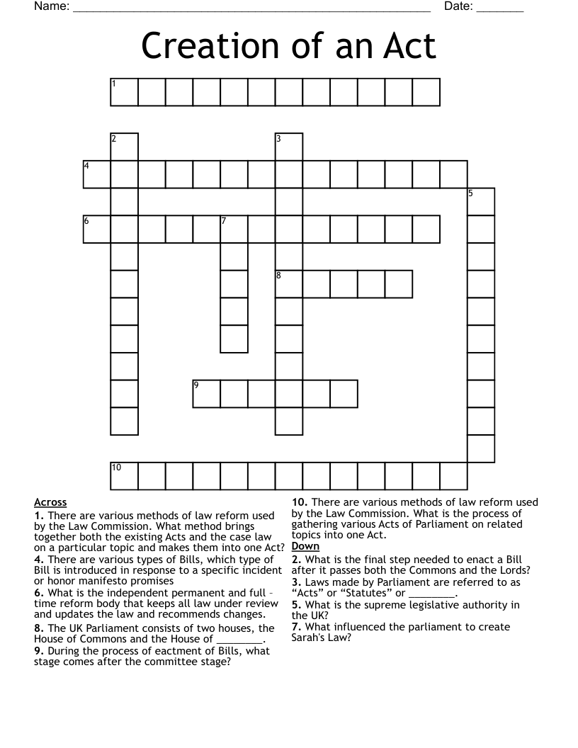 Creation of an Act Crossword