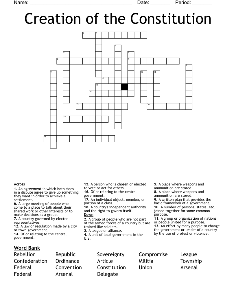 Creation of the Constitution Crossword