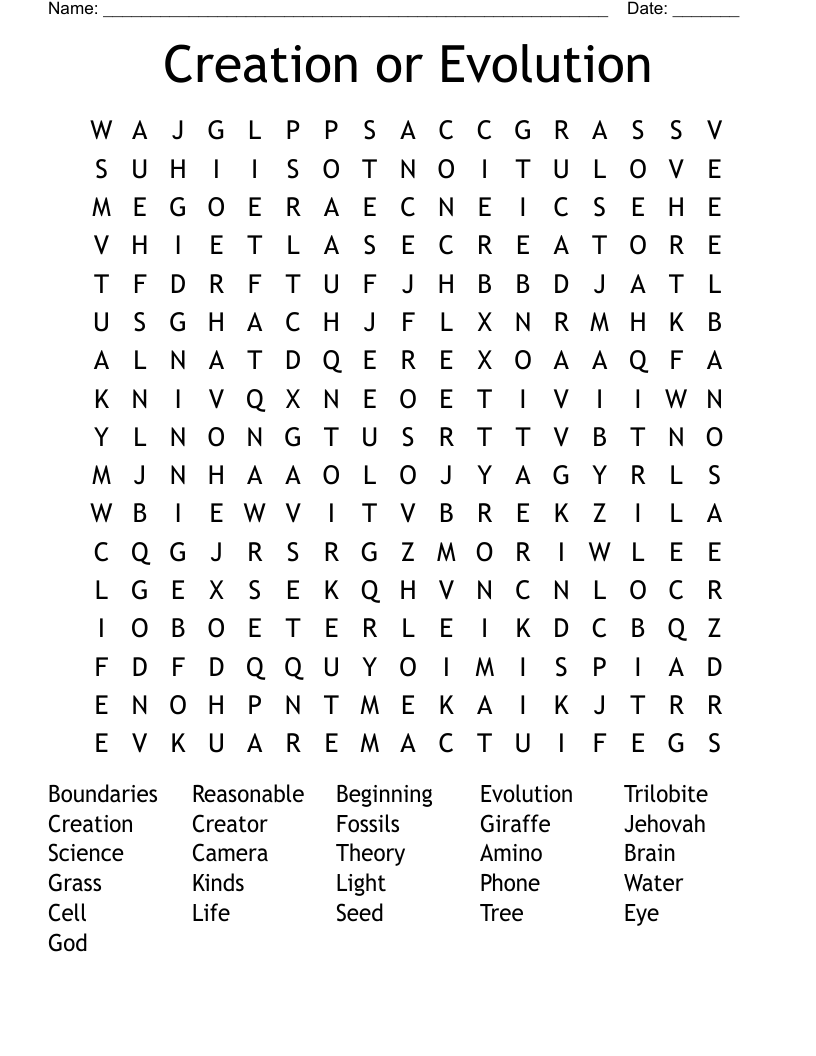 Creation or Evolution Word Search